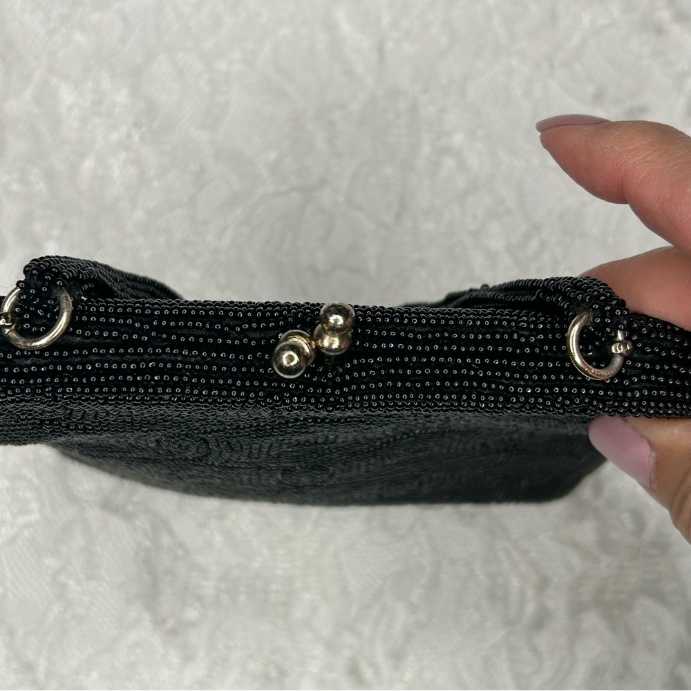 Dellil Vintage 60's Hand Made Black Beaded Evening Handbag Glamcore Quiet Luxury - Picture 11 of 17